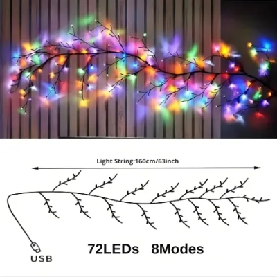 96LED Tree Branch Rattan Lights Willow Vine Lights Warm White Easy Install Wall Home Decor Halloween & Christmas Decorations