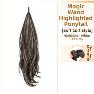 BEAUTYLADIES Synthetic Long Curly Ponytail Extensions Flexible Wrap Around 24Inch Pony Tail Hairpieces for Women Self-Winding Wave Ponytail Wig for Women