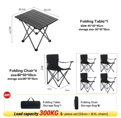 【COD】(Black 5-piece set) (4 CHAIRS+1 TABLE)Set Folding table and chair Camping Chair Bench/picnic Seat Outdoor Portable Table