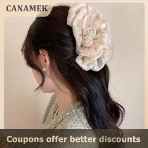 【 CANAMEK 】 Sweet Fashion Rose Bow Hair Clip For Women Girls Mesh Gentle Elegant Shark Clip Temperament Versatile Hair Accessories Gifts