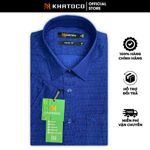 Sơ Mi Tay Ngắn Màu Xanh Navy Form Tailor Fit Chống Nhăn Lai Ngang - Áo Nam Khatoco quà tặng nam