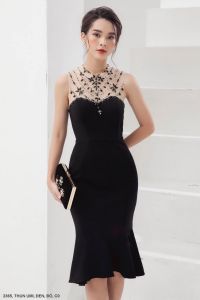 MyDu Shop | MS 2365 Đầm Ôm Dự Tiệc – Thun Co Giãn Cúp Ngực Lưới Đính Hạt Nữ Tính