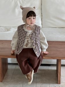 Boys Plaid Cotton Vest Jacket Autumn/Winter Korean Style Childrens Clothing 2025 Baby winter clothing thickened sweatpants