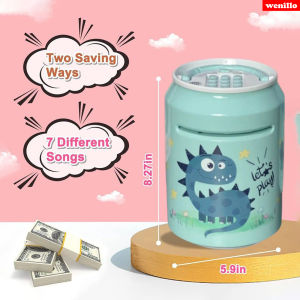 Intelligent Fingerprint Dinosaur ATM Piggy Bank Toy with Password & Fingerprint Lock Light and Music for Kids