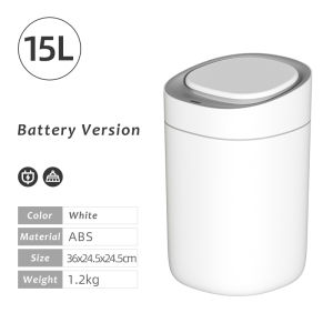 JustLiving 15L Intelligent Automatic Sensor Trash Can Household Smart Trash Bin Sensing Induction Opening Intelligent Waste Bin Can -WhiteLarge Capacity No-touch Opening Waste Bin