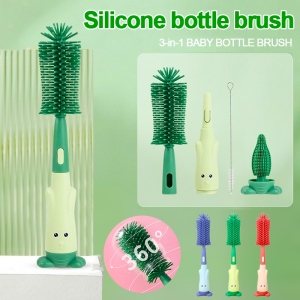 3 In 1 Pacifier Bottle Brush Set Baby Silicone Cup Bottle Cleaning Brush Silicone Bottle Brush 360 °Rotation cleaning