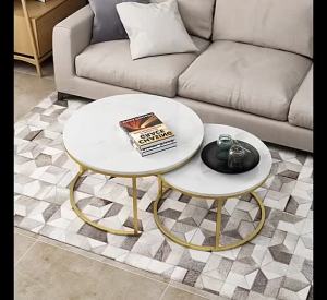 Nordic Marble Coffee Table Set of 2  Premium Gold Frame White Marble Space Saver Conceal Design