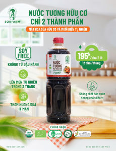 Nước tương mật hoa dừa organic Sokfarm dòng chuyên nấu chai 1 lít vị umami tự nhiên