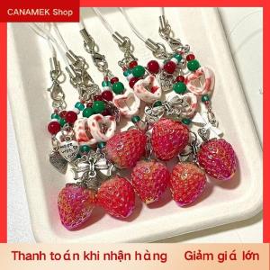 CS Độc Đáo Ngọt Ngào Dâu Tây Điện Thoại Charms Mặt Dây Chuyền Dễ Thương Bow Tim Đính Cườm Keychain Máy Ảnh Schoolbag Trang Trí Phụ Kiện Quà Tặng