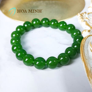 Vòng Tay Phong Thủy đá Mã Não xanh màu ngọc bích size hạt 9.9 li tuyệt đẹp thời trang | Hoa Minh Gem