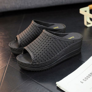 [Free Shipping] Summer womens sandals for outdoor wear thick-soled wedge fashion beach shoes mesh hollow platform womens slippers