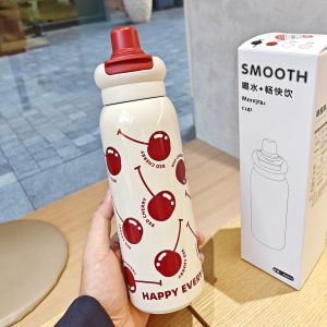 แก้วเก็บความร้อนสำหรับเด็กแบบใหม่สำหรับไปโรงเรียน แก้วน้ำคู่ลายการ์ตูนน่ารักสำหรับนักเรียน พกพาสะดวก แก้วสแตนเลส 316