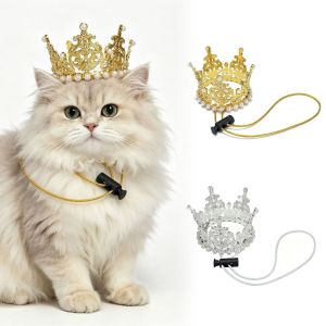LINHU Adjustable Cord Pet Crown Lightweight Pet Party Sparkling Tiara Fashion Artificial Pearl Pet Hats Photo Prop