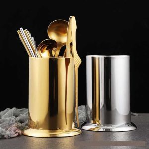 GIGBM Simple Gold Spoon Fork Chopstick Standing Kitchen Accessories Cutlery Holder Tableware Drainer Tableware Organizer Chopsticks Storage Basket