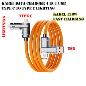 KABEL DATA 4IN1 120W KABEL CHARGER DATA CABLE USB TYPE C TO TYPE C LIGHTING KABEL DATA SILIKON SUPER FAST CHARGING