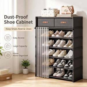 Shoe Rack with Covers - 6 Tiers Tall Shoe Rack Organizer Large Capacity Shoe Shelf Vertical Shoe Storage Organizer