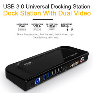 Wavlink USB 3.0 Universal Dual Display Docking Station Working Online and Online Class Companion With Gigabit Ethernet Supports HDMI/DVI/VGA 6 USB Ports(2USB 3.0 + 4USB 2.0) Audio Output/Input for Laptop/PC/Mac