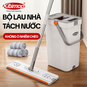 Bộ lau nhà tách nước bẩn KITIMOP SC09 thùng tự giặt vắt bàn lau 38cm kèm 3 bông lau
