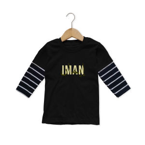 Kaos Lengan Panjang Salur Strip Motif Islami Iman Usia 3-14 Tahun Bahan Cotton