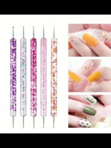 FULINJOY Nail Dotting Tools 10 Pcs Kit - 5 pcs Double-end Nail Dotting tools and 5 Pcs Nail Art Liner Painting Brushes