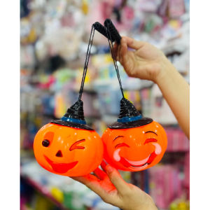 Bí Ngô Có Tay Cầm 12cm Có Đèn Và Nhạc Phụ Kiện Trang Trí Đồ Chơi Halloween