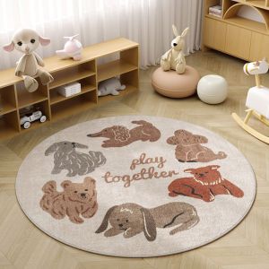VIKAMA Crystal Velvet Round Carpet Bedroom Living Room Crawling Childrens Room Study Floor Mat Reading Area Rug Home Decor
