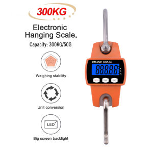 CHNK【LOCAL SHIP】300kg Mini Crane Scale LCD Digital Electronic Stainless steel Hook screw Hanging Weight Crane Scales Weighing Balance