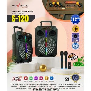 Advance Speaker S-120 Bluetooth Music Karaoke 12inch Free Mic Speaker Karaoke Bluetooth Original