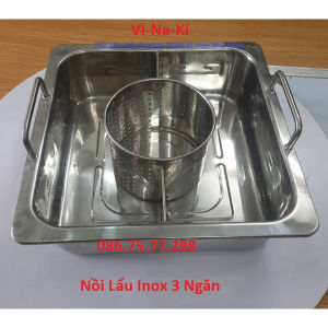 Nồi lẩu inox 3 đáy nồi lẩu vuông inox 3 ngăn nồi vuông inox âm bàn nồi inox vuông 3 đáy giá rẻ