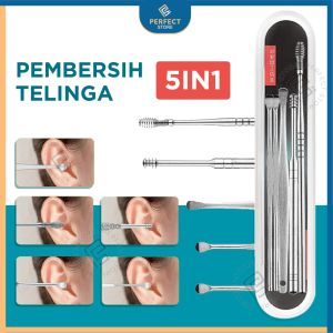 Korek kuping Pembersih Telinga Set 5 in 1 Stainless Steel EarPick Cleaning Tools Alat Penyerok Kotoran Kuping Ear Wax