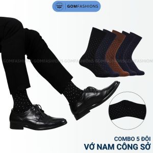 Hộp 5 đôi Tất đi giày tây cổ cao họa tiết chấm bi  chất liệu cotton cao cấp êm mềm đi thoáng - GOM-TAYCHAMBI-CB5