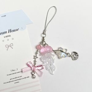 MINIFELE 262 Crystal Jellyfish Phone Charm Starfish Mermaid Fishtail Bow Bead Phone Chain Cute Keychain Pendant For Wallet Schoolbag