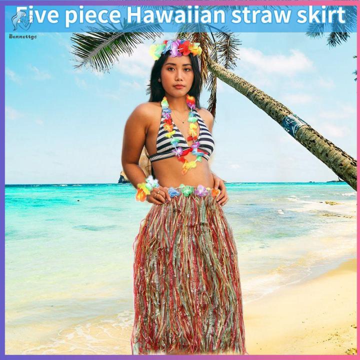 COD+IN STOCK】Ladies Hawaiian Hula Skirt Headband Wristbands