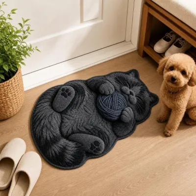 JURHOMIE 2D Cat-Shaped Area Rug Easy to Clean Anti-fouling Cartoon Carpet Soft Non-Slip Home Decor Carpet Living Rooms