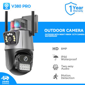 V380 PRO 4K 8MP Dual Lens CCTV Camera PTZ Control Outdoor Waterproof 360° Night Vision With Light And Alarm Surveillance IP Camera Wireless Wifi Camera CCTV With Audio And Speaker CCTV Connect To Cellphone