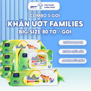 Combo 5 gói Khăn ướt Gia đình Big Size 80 tờ khăn ướt nhiều tờ size lớn an toàn tiện dụng - Nano Tissue Official