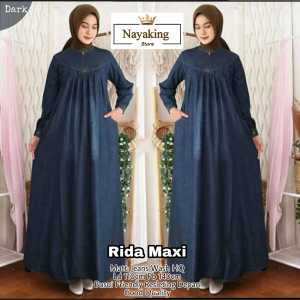Rida Gamis Lepis Wanita Terbaru Jumbo Ld 110cm Maxy Dress Jeans Wanita Long Dress Polos