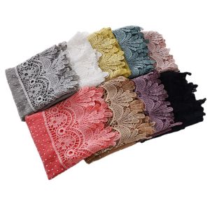 Jifang Women Swallowtail Lace Design Shiny Rhinestones Cotton Pashmina Muslim Hijabs Shawl WJ687