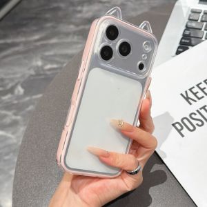Fashion Clear 3D Cute Cat Ears Hit Color Phone Case For iPhone 16 15 14 13 12 11 17 Pro Max Plus Shockproof Silicone Soft Cover