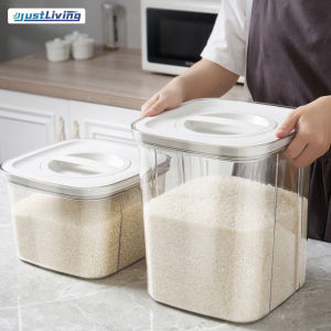 JustLiving Household Sealed Food Storage Container Plastic Rotary Switch Rice Bucket Insect-proof and Moisture-proof Grains Storage Box