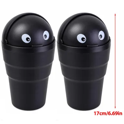 2x Trash Can Auto Organizer Storage Box with Swing Lid Cute Mini Universal Car Automotive Leakproof Vehicle Trash Bin for Car
