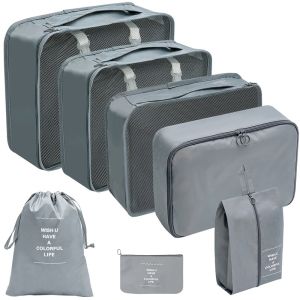 [SG Ready Stock]travel luggage storage bag foldable waterproof 7-in-1 space-saving clothes shoes and underwear packing bag
