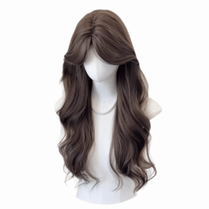 BEAUTYLADIES Fashion Long Brown Wig with Fringe Layered Synthetic Hair Large Wave Curly Hairstyle Sweet Natural Cosplay Halloween Wig for Women