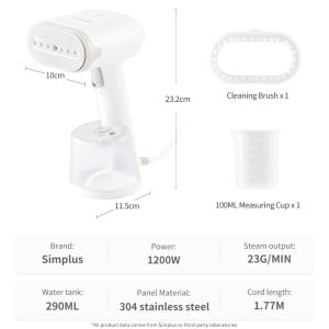 SimplusPink Handheld Steamer Iron  1200W High Power 180ml Water Tank Foldable Dual-Purpose Ironing