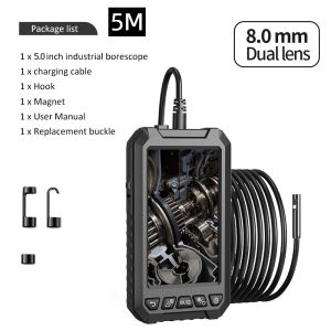 8mm Dual Lens Industrial Endoscope Camera 1080P 5 Inch IPS Screen With 8 LED Lights Inspection Borescope For Car Sewer