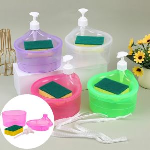 Multi Functional Detergent Press Box Round Liquid Soap Dispenser with Sponge Dishwashing Pump Bottle Container Kitchen Detergent Press Press The Automatic Soap Dispensing Box