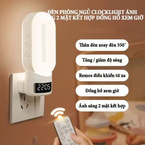 Đèn phòng ngủ ClockLight ánh sáng 2 mặt kết hợp đồng hồ xem giờ với điều khiển từ xa có điều chỉnh độ sáng