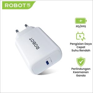 Robot RT-GC02 Smart Phone Charger GaN Fast Charging 30W Kepala Charger USB Type C Fast Charging
