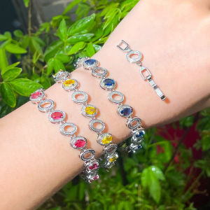 SEQUITO Fashion Silvery Jewelry Pave Twinkle Yellow Crystal Oval Charm Adjustable Tennis Bracelet for Ladies B130