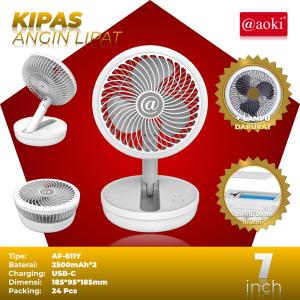 AOKI Angin Segar Darurat: Kipas Terlipat 2-in-1 Dengan Baterai Rechargeable & Replaceable lithium baterai dan pengisian type C